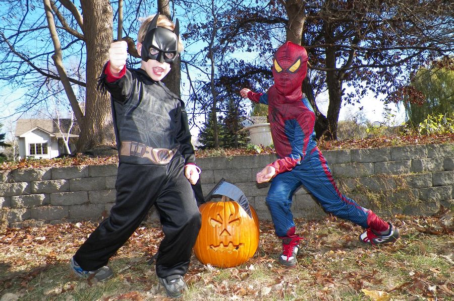 Batman (Zander) and Spiderman (Gavin in ACTION POSES